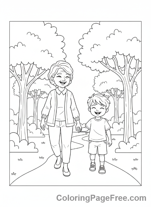 Grandparents Day coloring page - Park walk