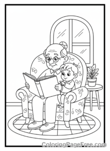 Grandparents Day coloring page - Reading story time