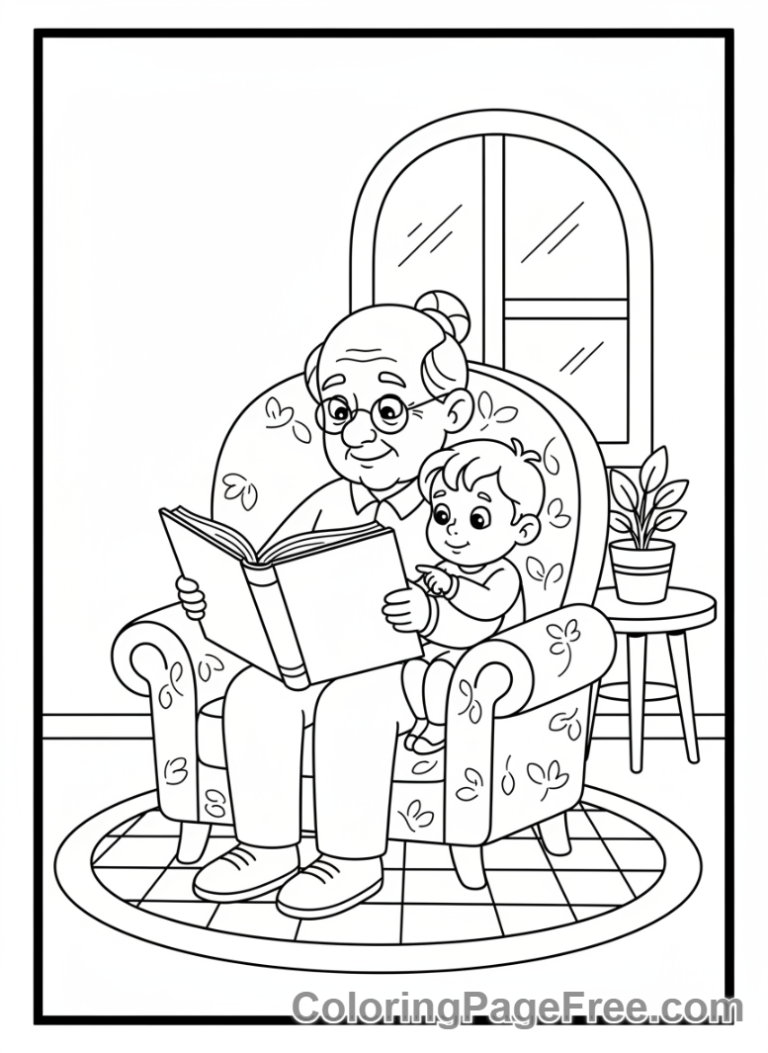 Grandparents Day coloring page - Reading story time