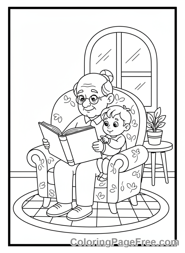 Grandparents Day coloring page - Reading story time