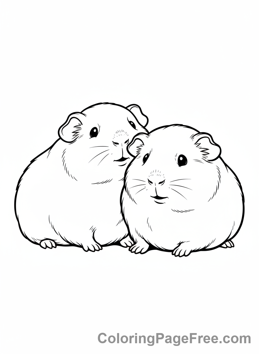 Guinea Pig coloring page - Two guinea pigs cuddle