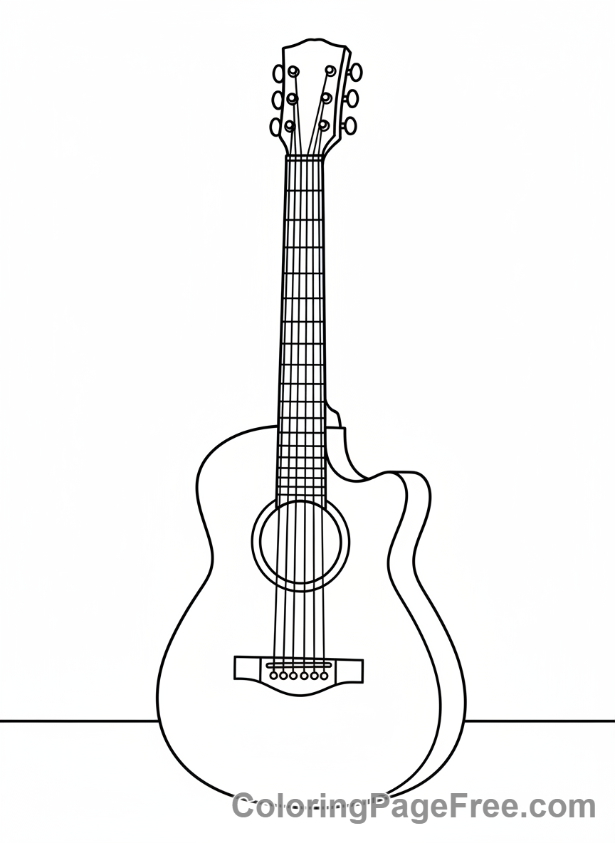 Guitar coloring page - Acoustic guitar simple