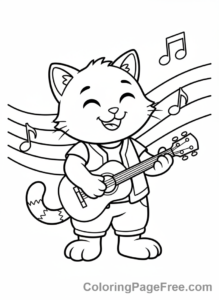 Guitar coloring page - Cat playing guitar