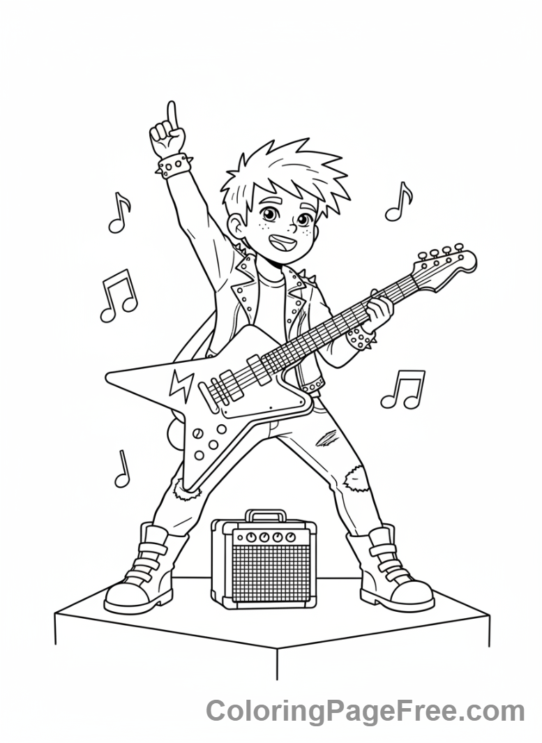 Guitar coloring page - Electric guitar hero