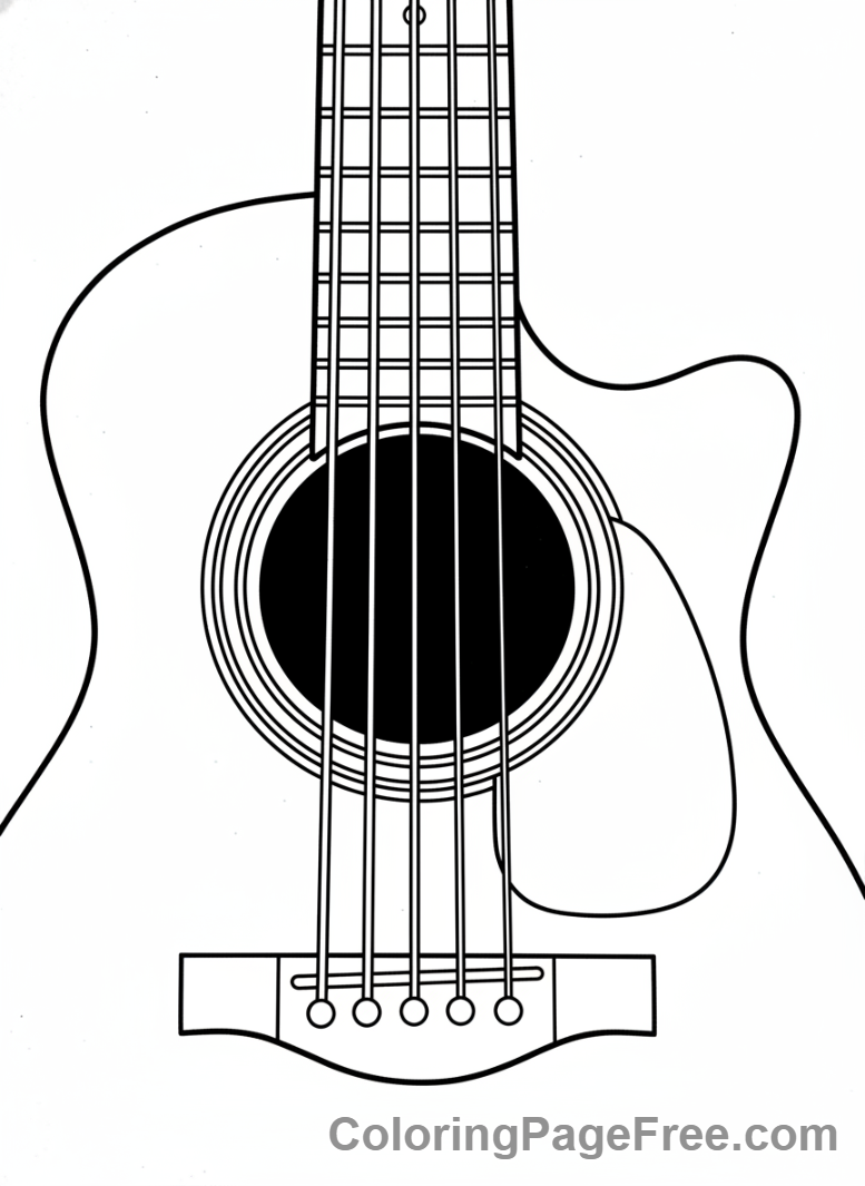 Guitar coloring page - Guitar close up