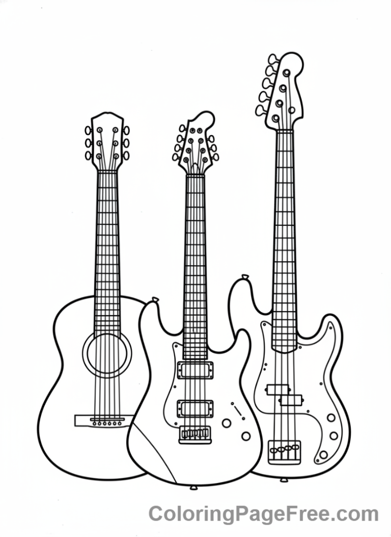 Guitar coloring page - Guitar family mix