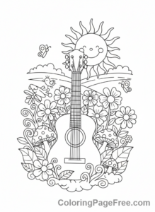 Guitar coloring page - Guitar flower garden