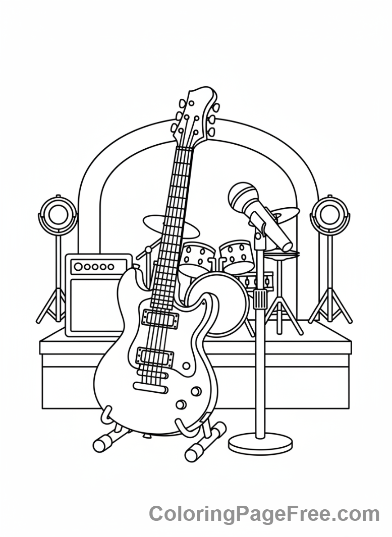 Guitar coloring page - Guitar mic performance