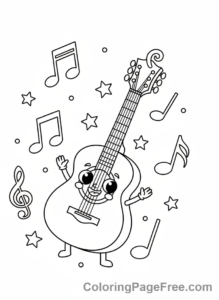 Guitar coloring page - Guitar music notes