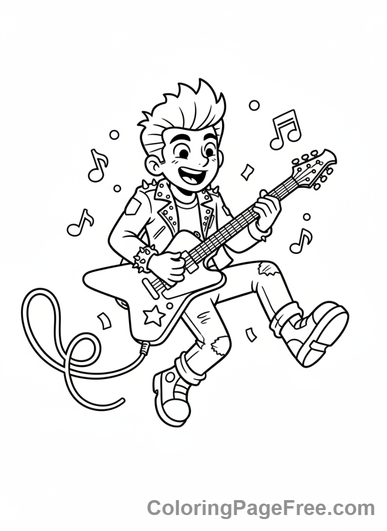 Guitar coloring page - Rockstar guitar action