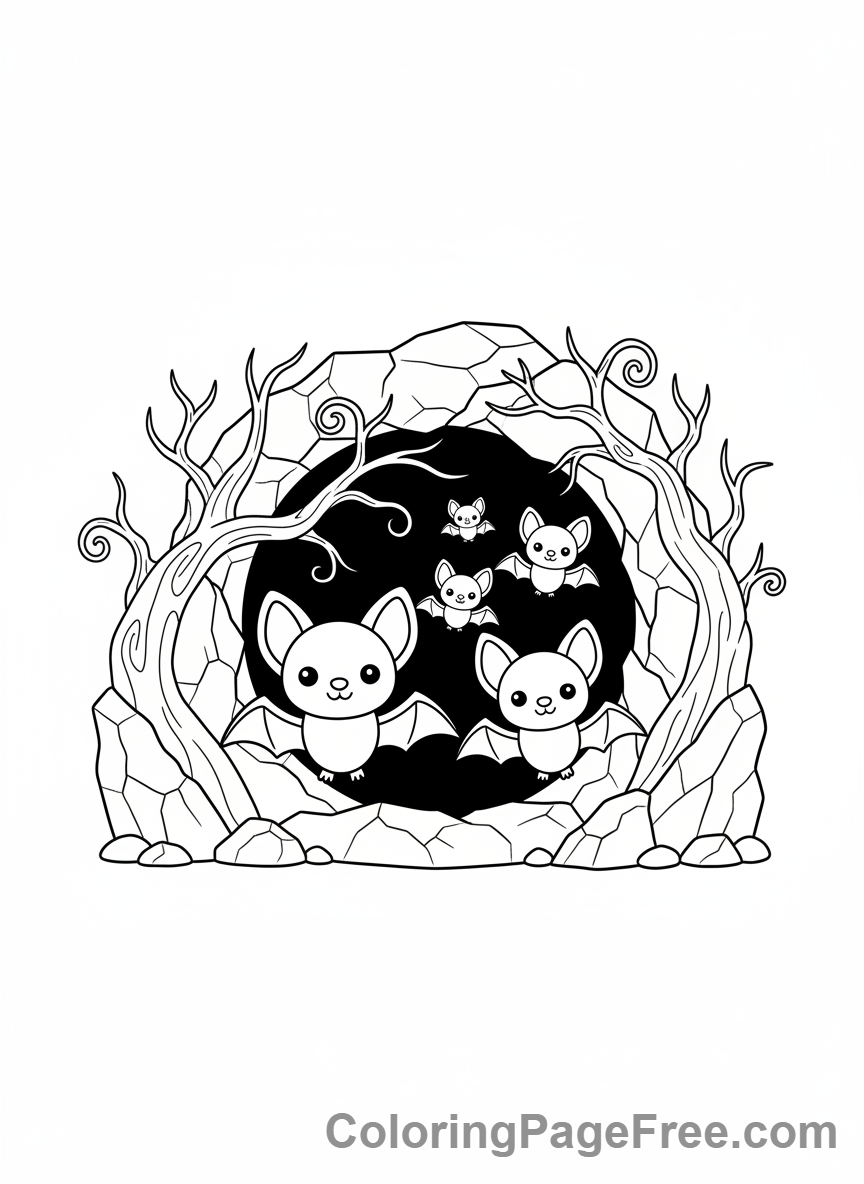 Halloween coloring page - Bats flying cave