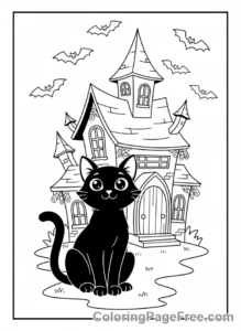 Halloween coloring page - Cat haunted house