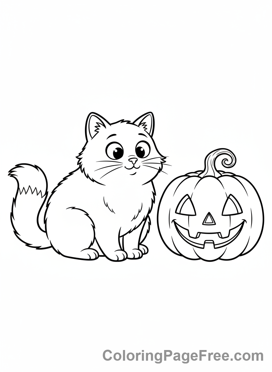 Halloween Cute coloring page - cute cat pumpkin