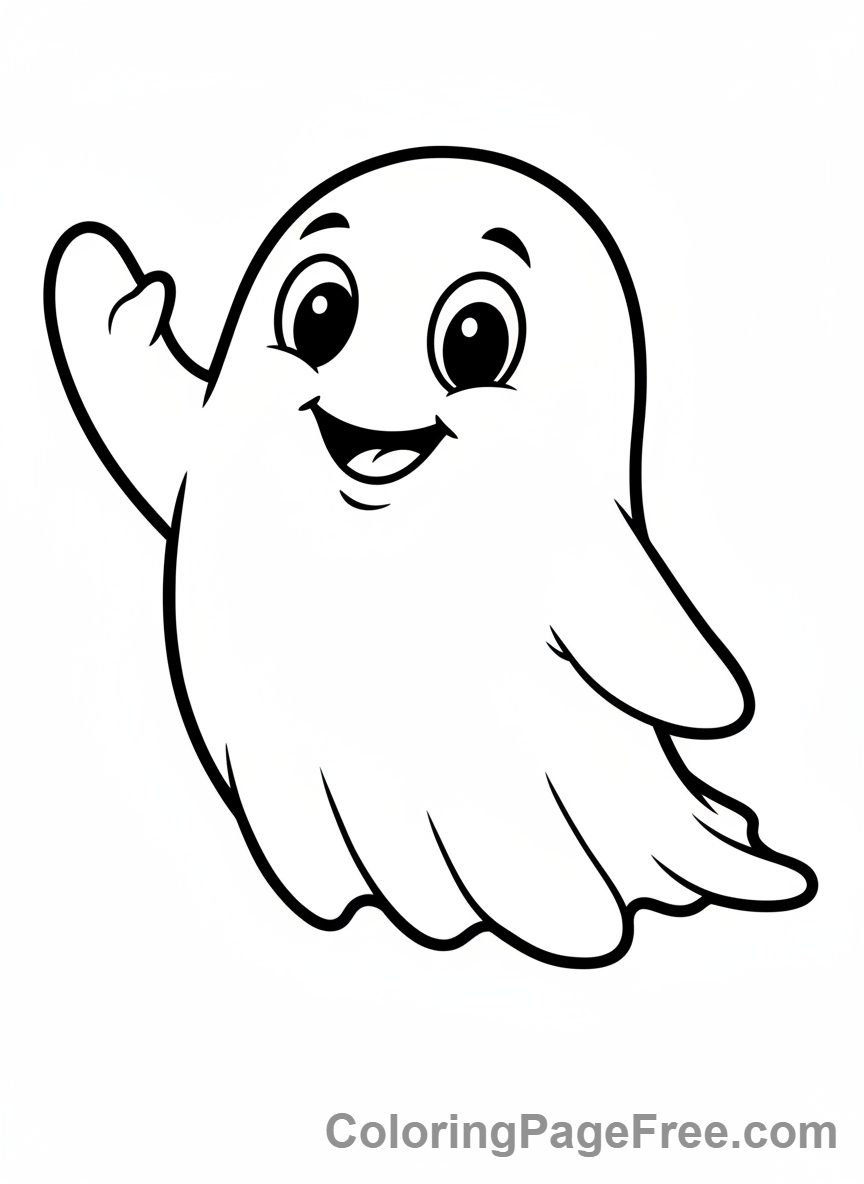 Halloween Cute coloring page - cute ghost waving