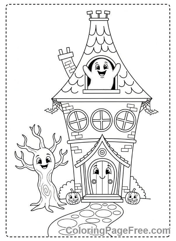 Halloween Cute coloring page - friendly haunted house
