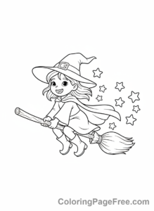 Halloween Cute coloring page - little witch flying