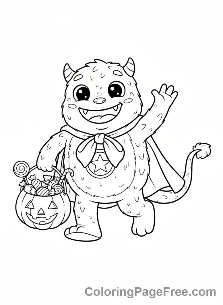 Halloween Cute coloring page - monster trick or treat