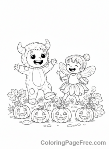 Halloween Cute coloring page - pumpkin patch fun