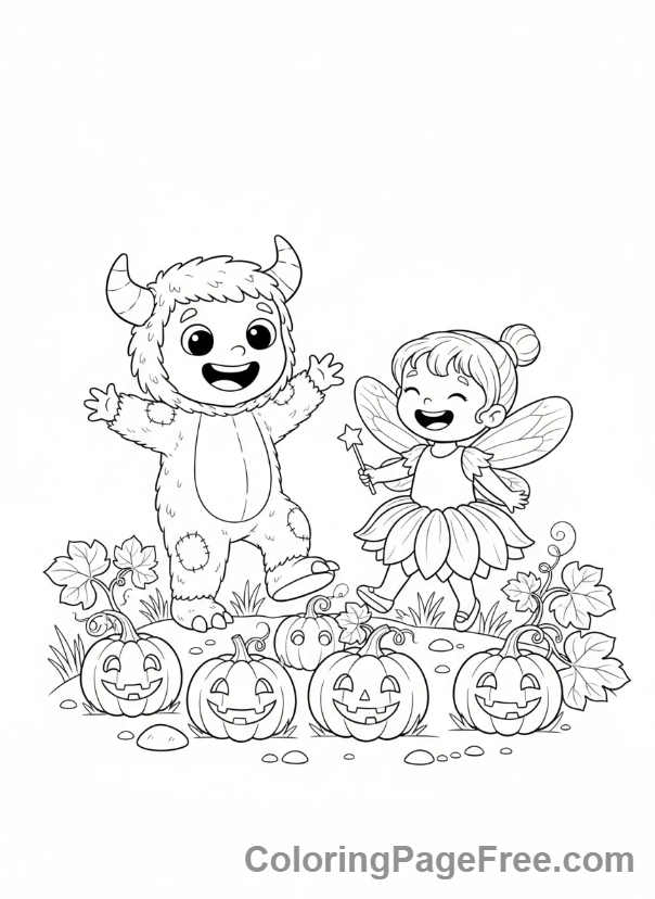Halloween Cute coloring page - pumpkin patch fun