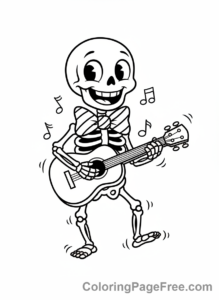 Halloween Cute coloring page - skeleton guitar fun
