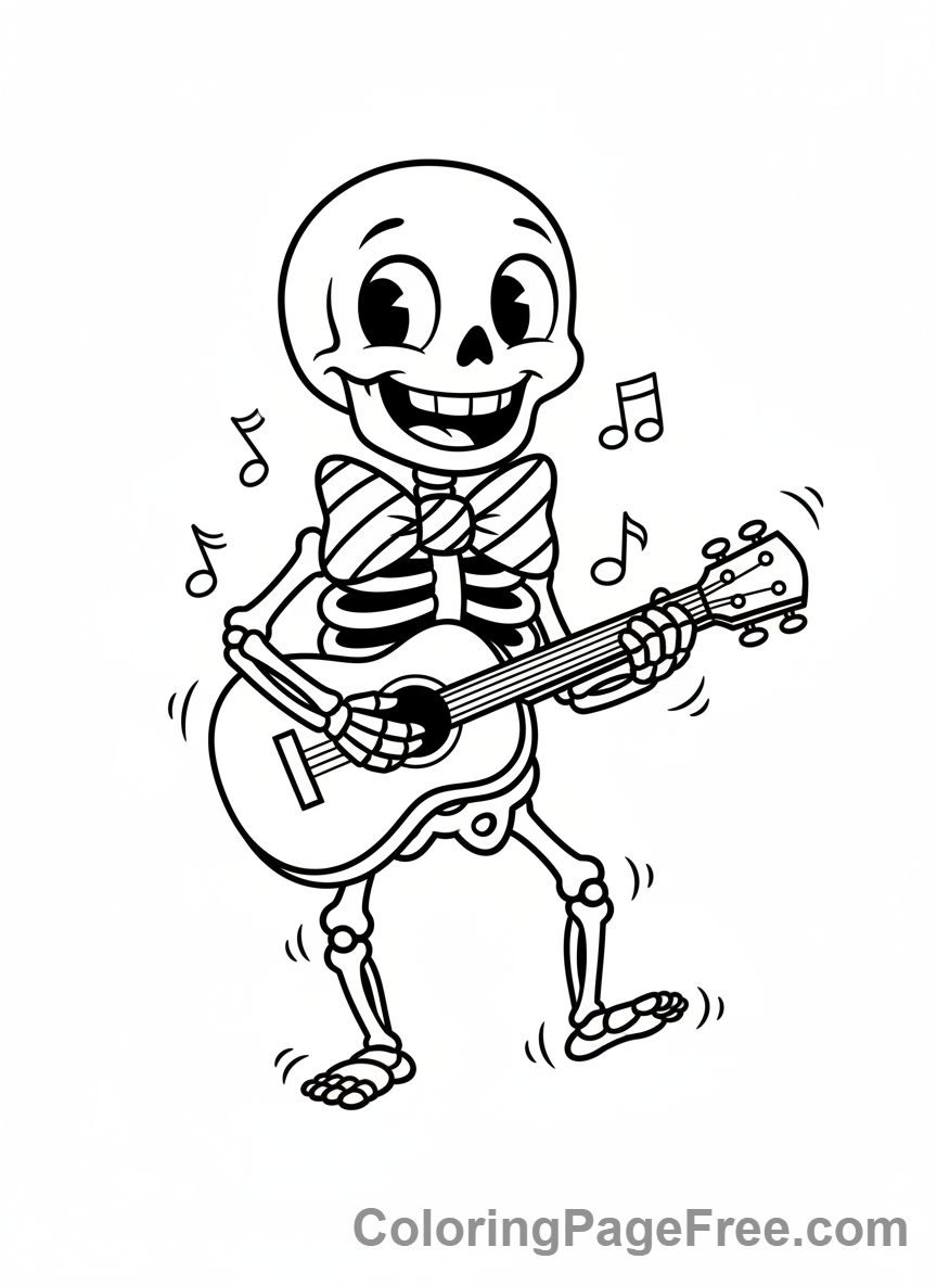 Halloween Cute coloring page - skeleton guitar fun