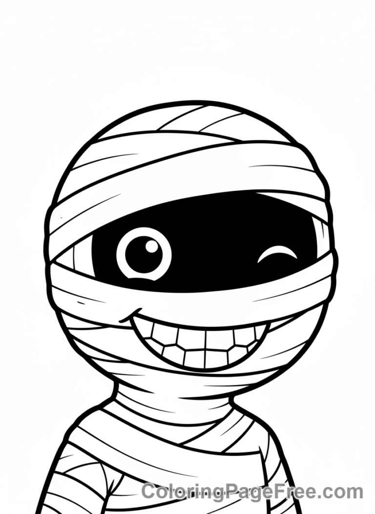 Halloween Cute coloring page - smiling mummy kid