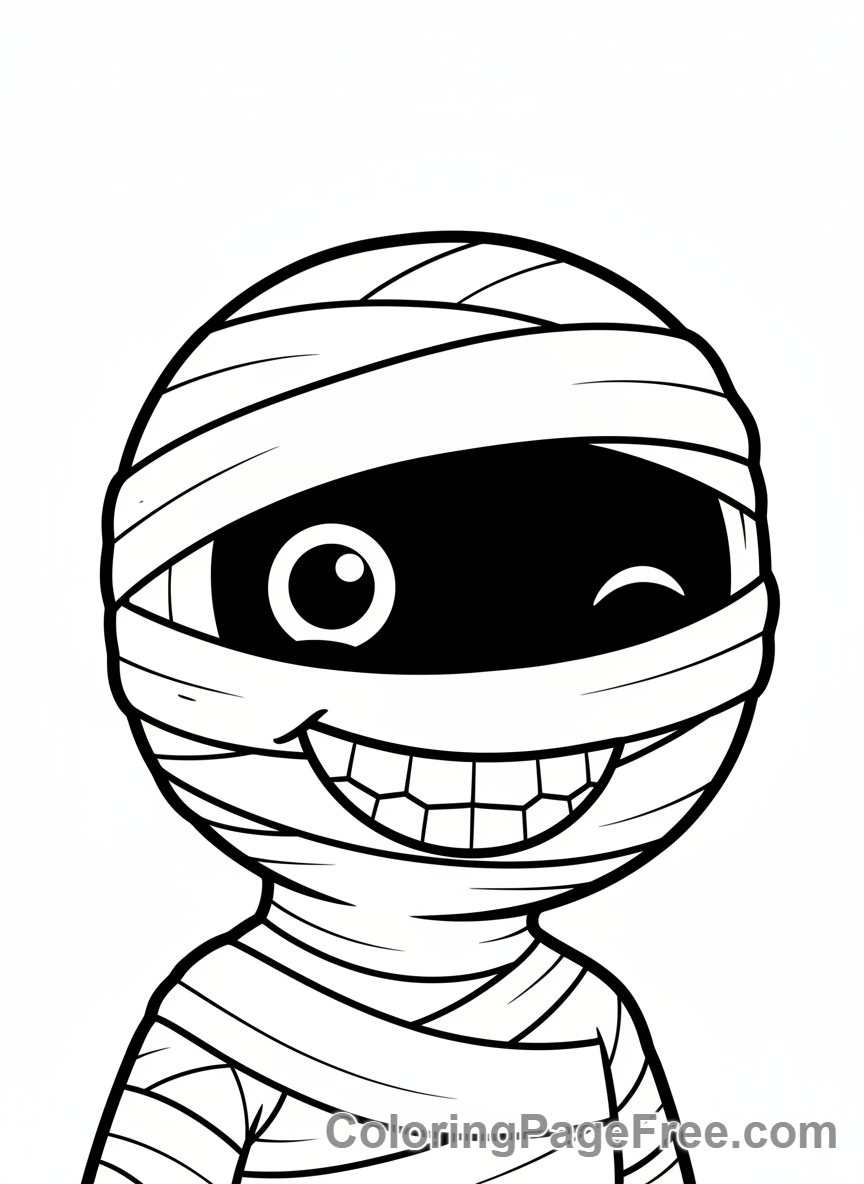 Halloween Cute coloring page - smiling mummy kid