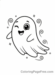 Halloween coloring page - Friendly ghost flying