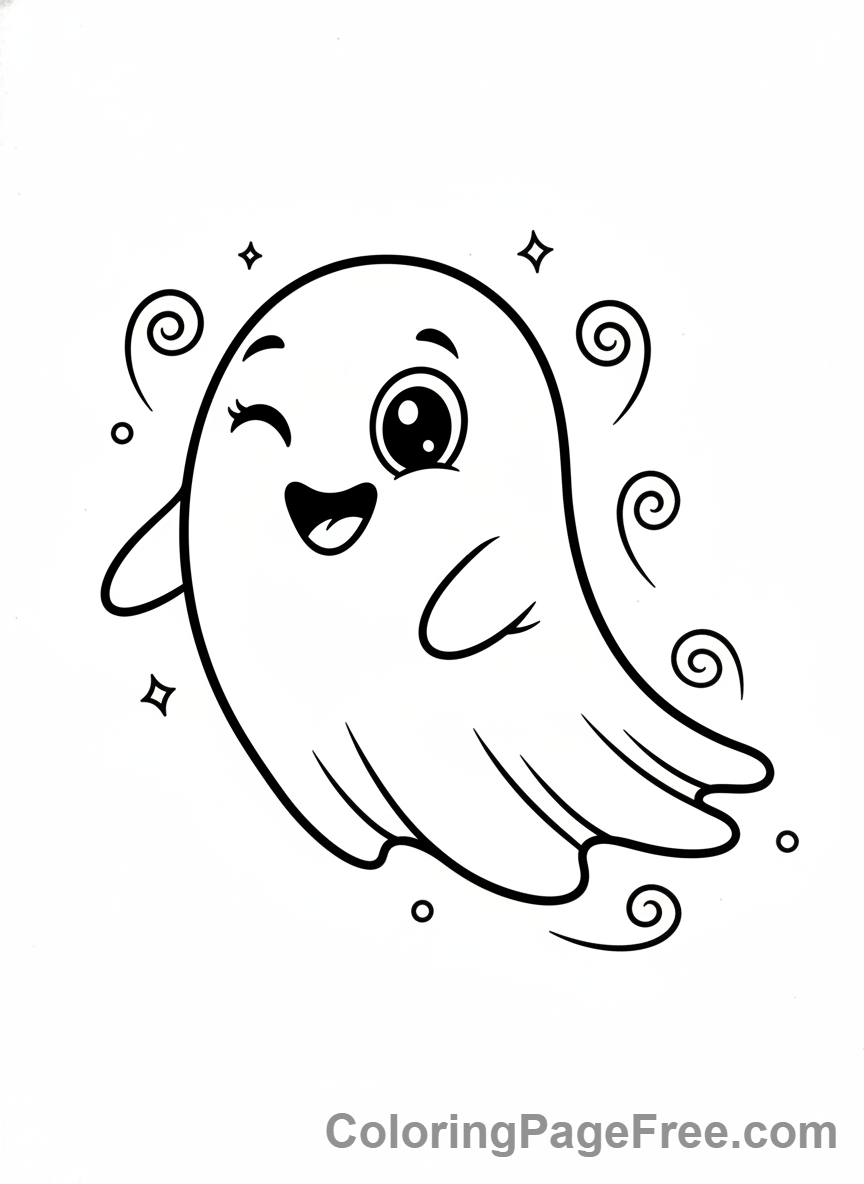 Halloween coloring page - Friendly ghost flying