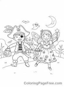 Halloween coloring page - Kids trick-or-treating