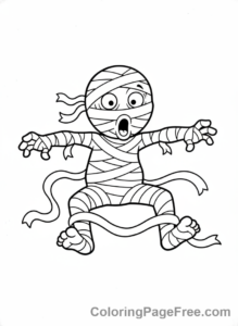 Halloween coloring page - Mummy unwrapping action