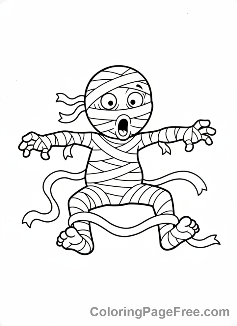 Halloween coloring page - Mummy unwrapping action