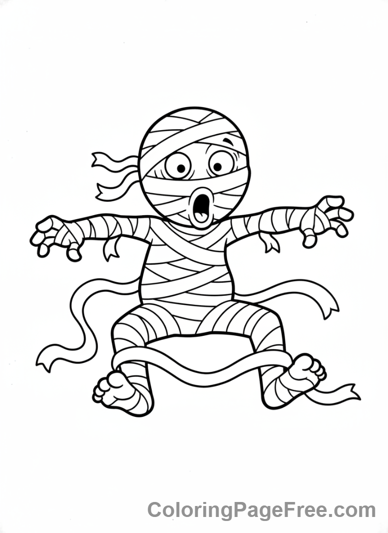 Halloween coloring page - Mummy unwrapping action