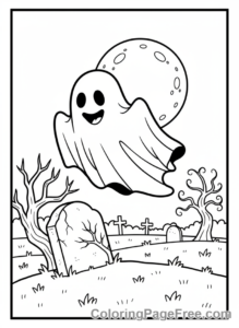 Halloween Scary coloring page - Ghost floating spooky
