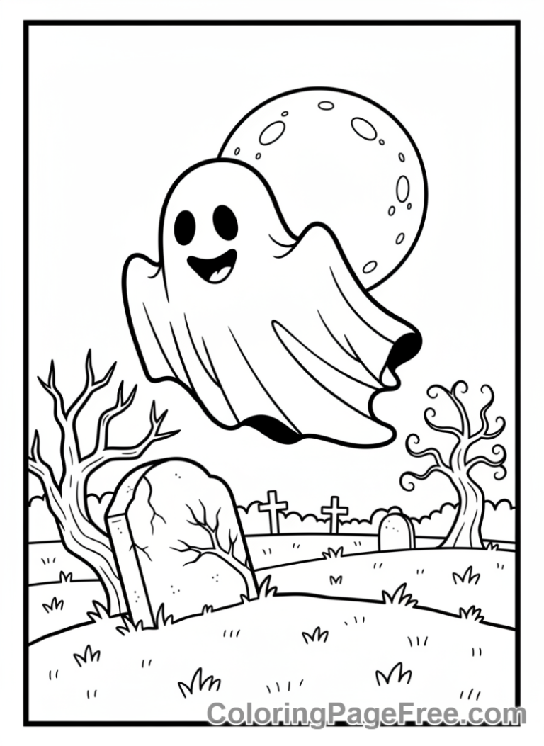 Halloween Scary coloring page - Ghost floating spooky