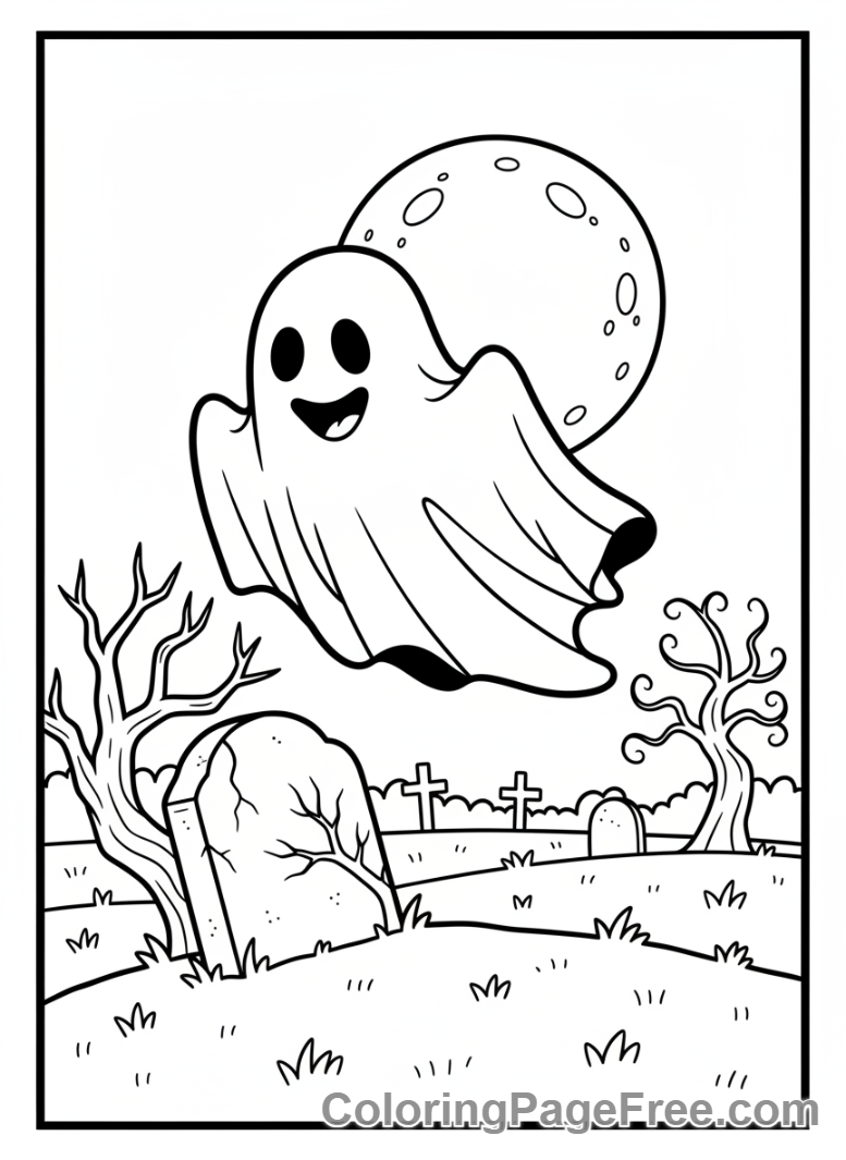 Halloween Scary coloring page - Ghost floating spooky