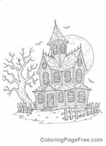 Halloween Scary coloring page - Haunted house exterior