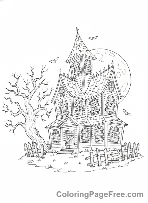 Halloween Scary coloring page - Haunted house exterior
