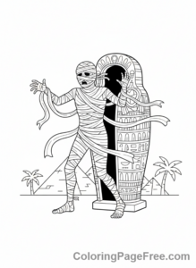 Halloween Scary coloring page - Mummy unwrapping ancient