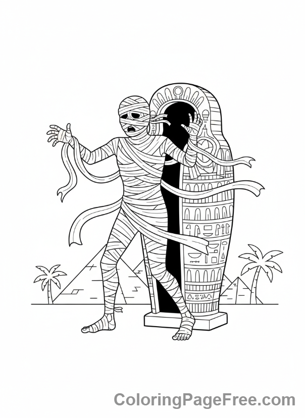 Halloween Scary coloring page - Mummy unwrapping ancient