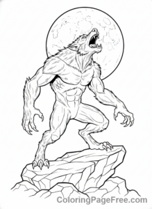 Halloween Scary coloring page - Werewolf howling moon