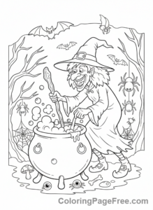 Halloween Scary coloring page - Witch brewing potion