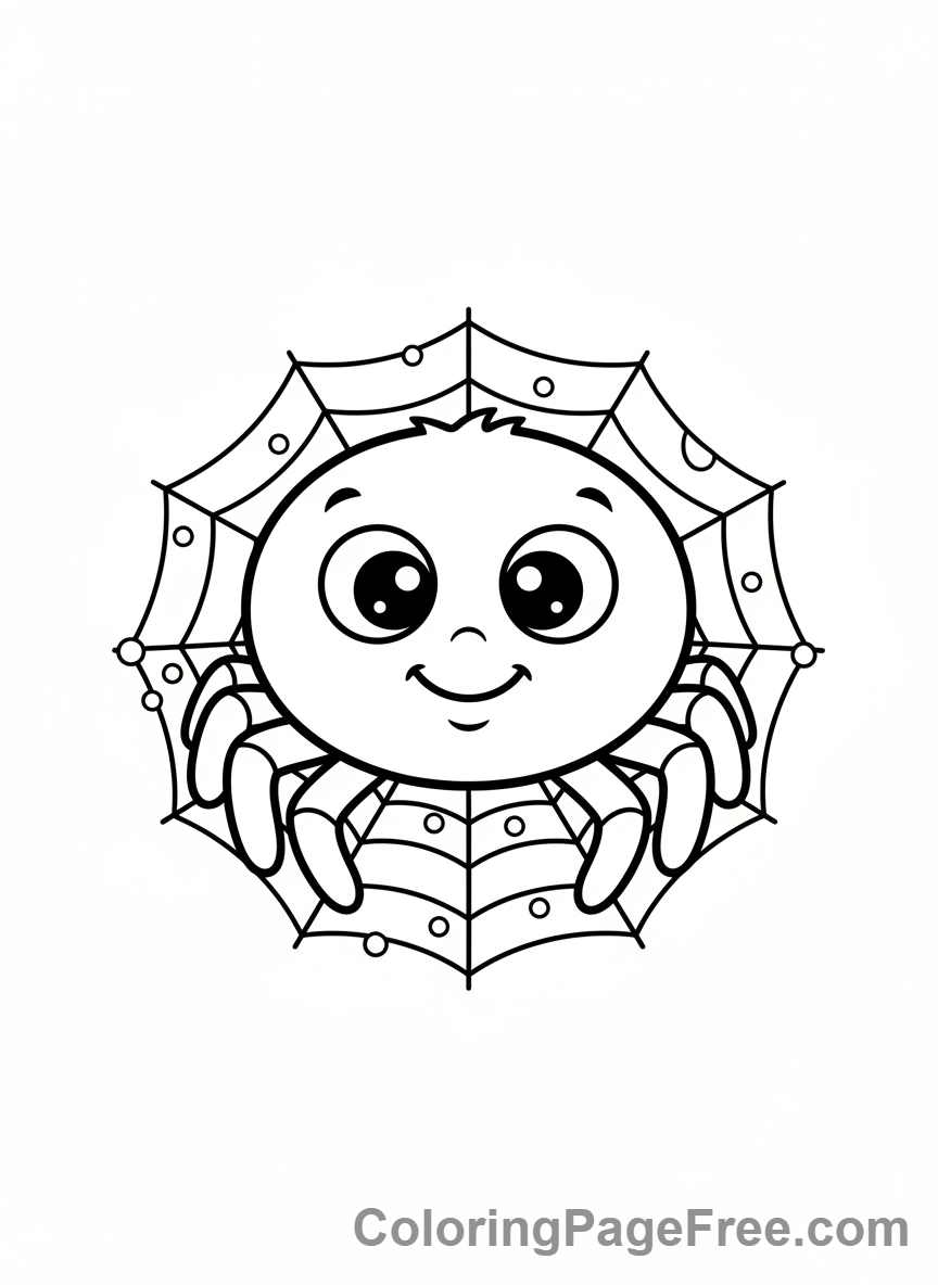 Halloween coloring page - Spider on web