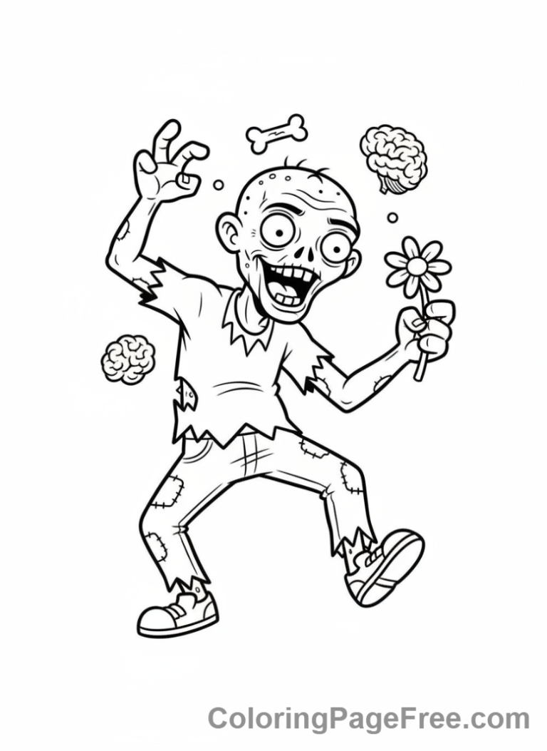 Halloween coloring page - Zombie dancing happily