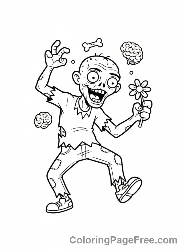 Halloween coloring page - Zombie dancing happily