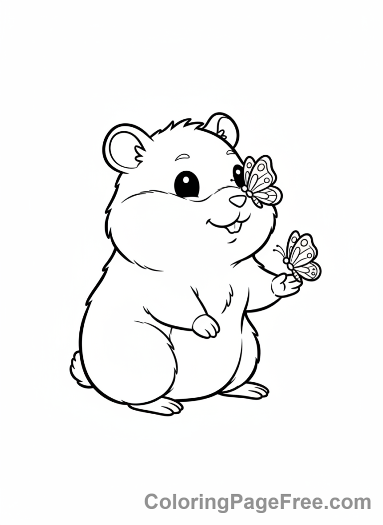 Hamster coloring page - Hamster butterfly friend