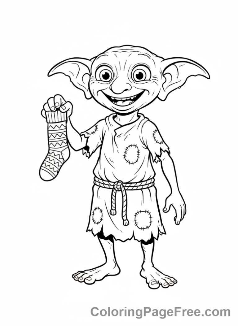 Harry Potter coloring page - Dobby happy sock