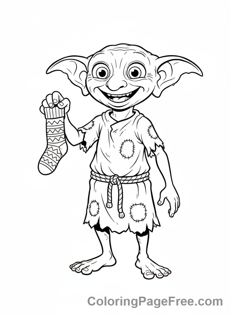 Harry Potter coloring page - Dobby happy sock