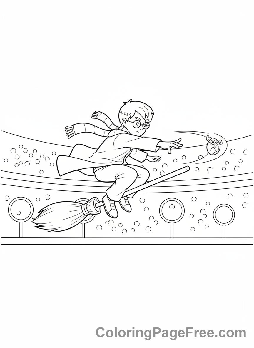Harry Potter coloring page - Harry Quidditch flying