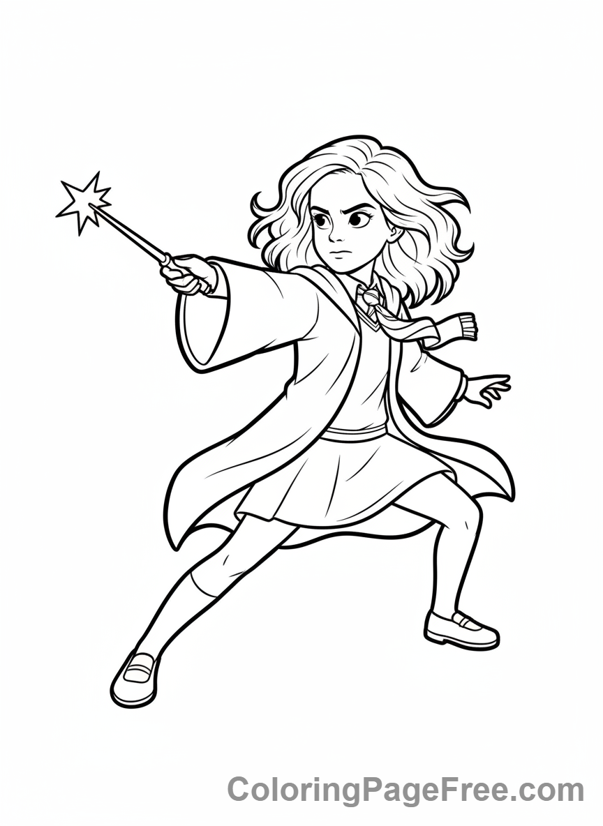 Harry Potter coloring page - Hermione casting spell